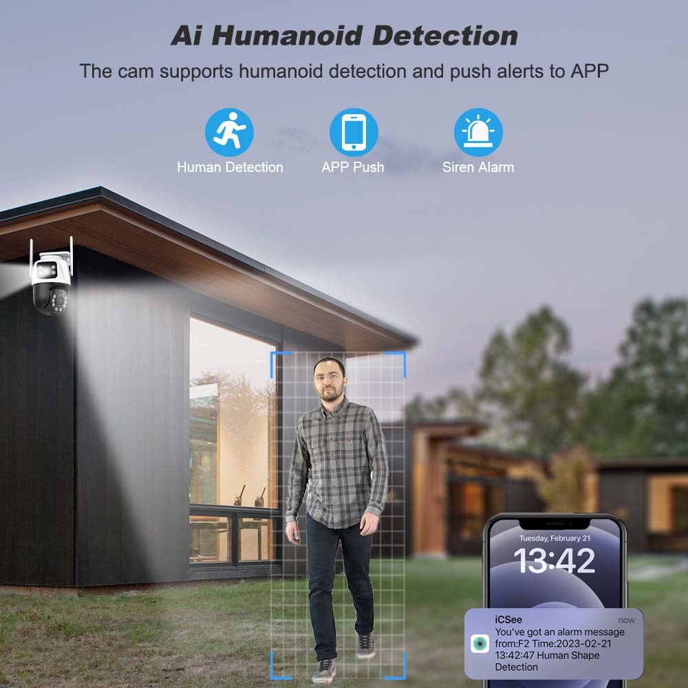 12MP 6K Wifi видеонаблюдение наружное три объектива 8-кратный зум PTZ безопасность обнаружение движения интеллектуальная камера видеонаблюдения Icsee IP Cam