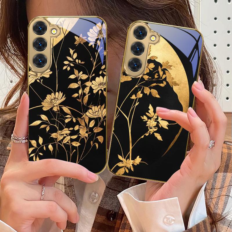 Пейзаж кипарисового леса для Samsung Galaxy S26 S20 FE S21 S22 S23 Plus S24 Ultra 25Ultra S21+ S9 S22 S8 Золотой стеклянный чехол для телефона