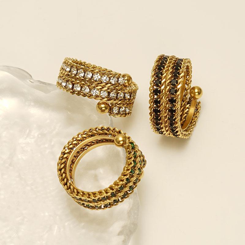 Европейское и американское 18-каратное золото, нержавеющая сталь, кольцо с полным бриллиантом, регулируемое, многослойное