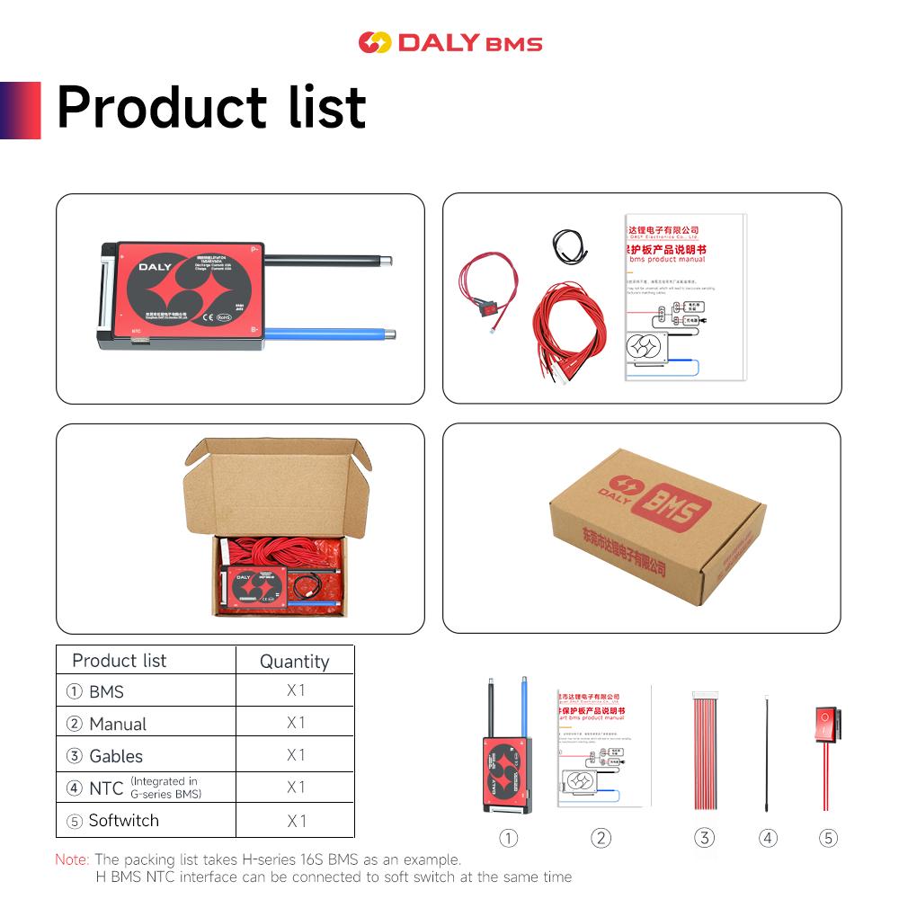 Daly Hardware BMS 4S Lifepo4 8S 24V 10S 36V 13S 48V Li-ion 3S 7S 12S 14S 16S 15A 20A 40A 60A with NTC Key Switch e-Bike Scooter
