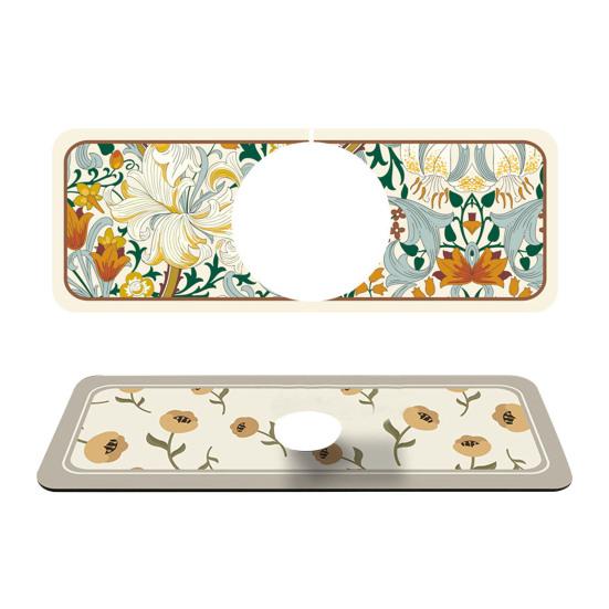 Коврик для сушки смесителя Многоразовые предметы домашнего обихода Простота установки Брызговик для раковины с цветочным узором Прочное водопоглощение Длительный срок службы