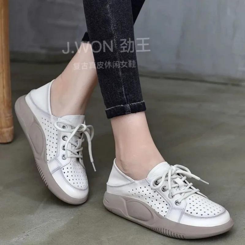 Fashion 2025 Fashion Ladies Shoes Front Lace-up Women's Vulcanize Shoes New Hollow Out Light Comfortable Best Seller Casual Flat Shoes