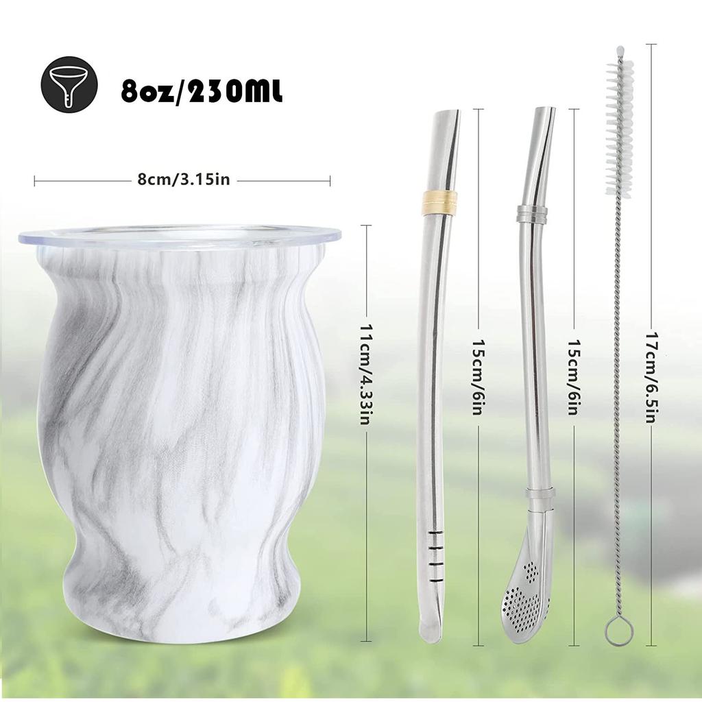 Yerba Mate Натуральный набор из тыквы/чашек для чая с крышкой (Оригинальная традиционная чашка для мате - 230 мл) | Включает 2 бомбильи (Соломинки для Йерба Мате)