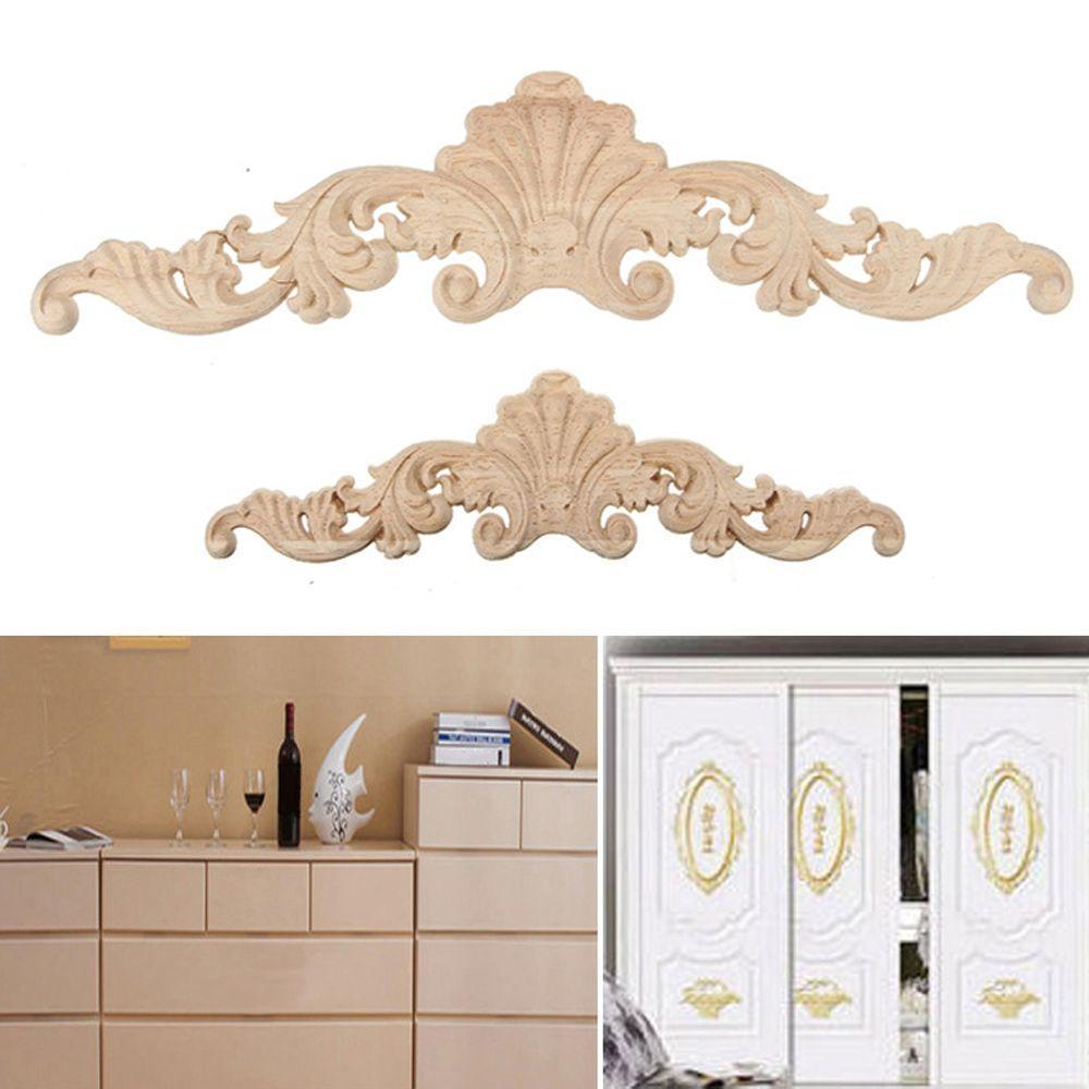 Decorative Corner Floral Wood Carved Decal Wooden Figurines Wall Doors Decoration Appliques Frame