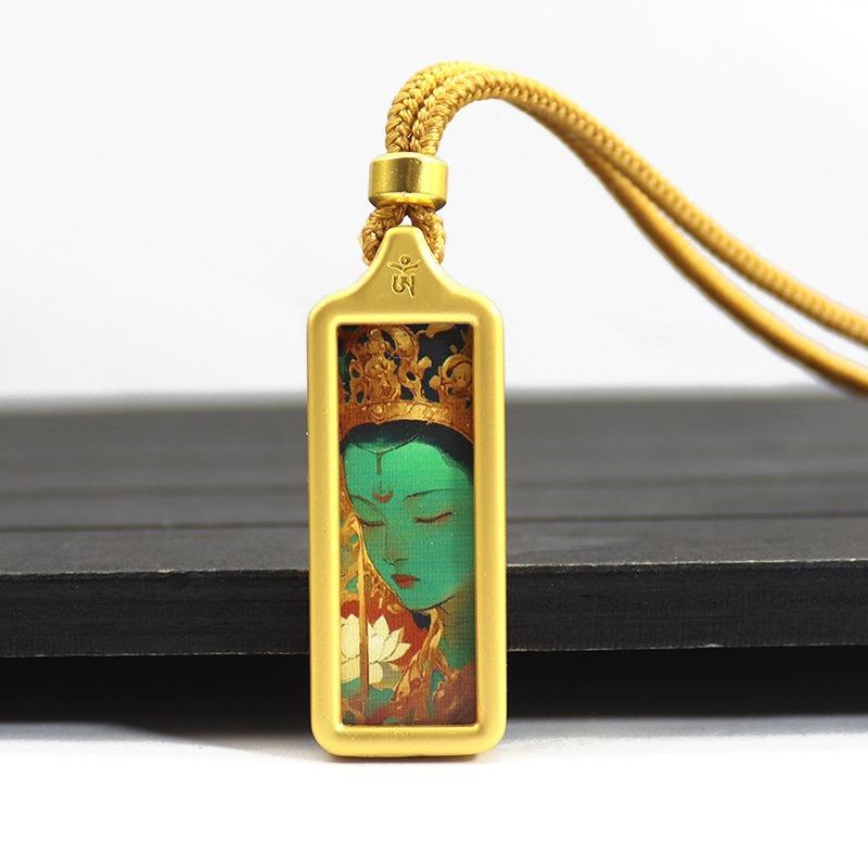 Sacred Tara Thangka Necklace Gold Plated for Spiritual Growth and Protection