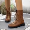 Fashion 2024 Outdoor Ladies Shoes Modern Women's Boots Plus Size Mid-Calf Boots Women Shallow Round Toe -tied Low Heel Shoes Women