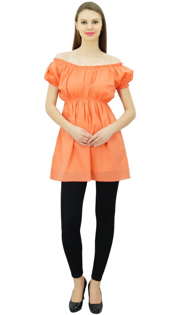 Bimba Женские топы с открытыми плечами и пышными рукавами, блузка с эластичной талией, хлопок