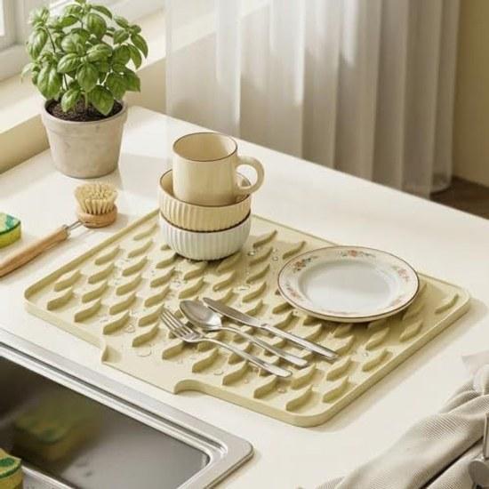 Dish drying mat kitchen silicone automatic drainage approximately 3040cm non-slip heat-resistant fits perfectly sink quick-drying sloped groove design