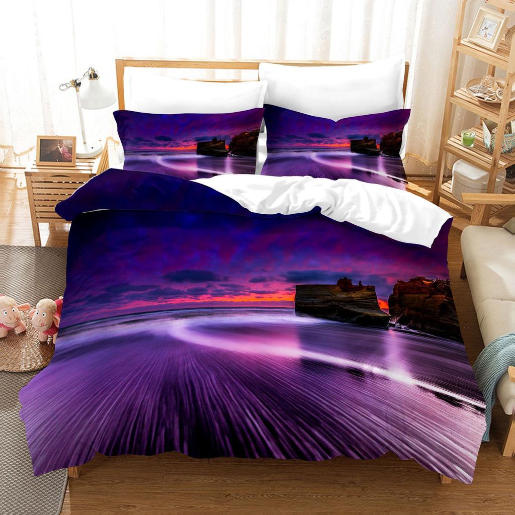 3D Digital Bedding Three-Piece Quilt Cover Landscape