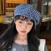 Кепка-берет в клетку в корейском стиле с бантом, женская восьмиугольная кепка, крутая женская шляпа художника, для улицы