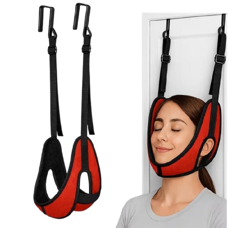 Foldable Over-Door Neck Tractions Slings with Fabric Head-and-Chin Cradles, Two Hook, and Adjustable Hanging Rope