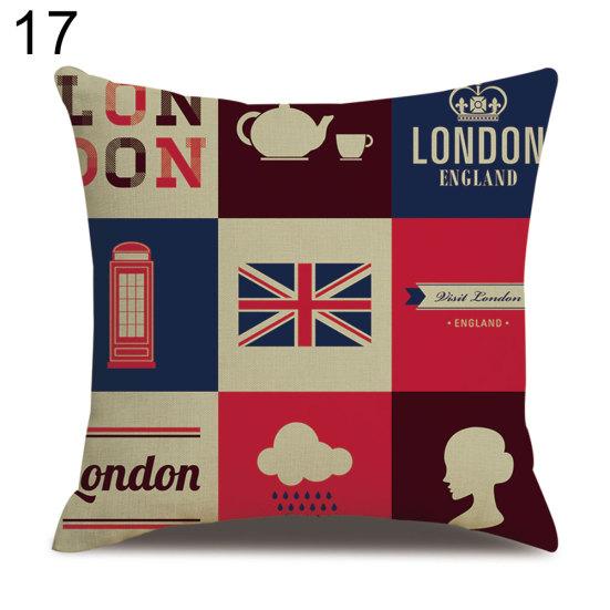London Characters Flag Bus Linen Cushion Throw Pillow Cover Case Pillowcase
