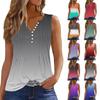 Women's Gradient Casual Loose Pleated Shirt V Collar Button-down T-shirt Shirt Sleeveless Vest Top