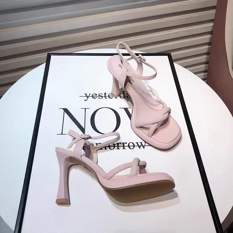 New one-word button open-toed high heels women's stiletto summer waterproof table super high-heeled sandals