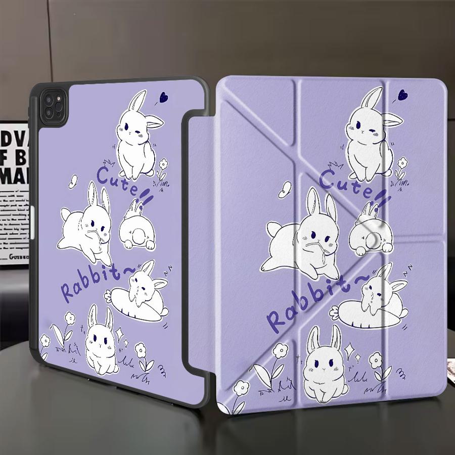 Фиолетовый и Белый Чехол для Планшета с Кроликом для iPad Mini 6 7 Air 4 5 M3 M2 1 2 M4 11 дюймов Pro 2025 Pro 11-го 10-го 9-го 8-го 7-го