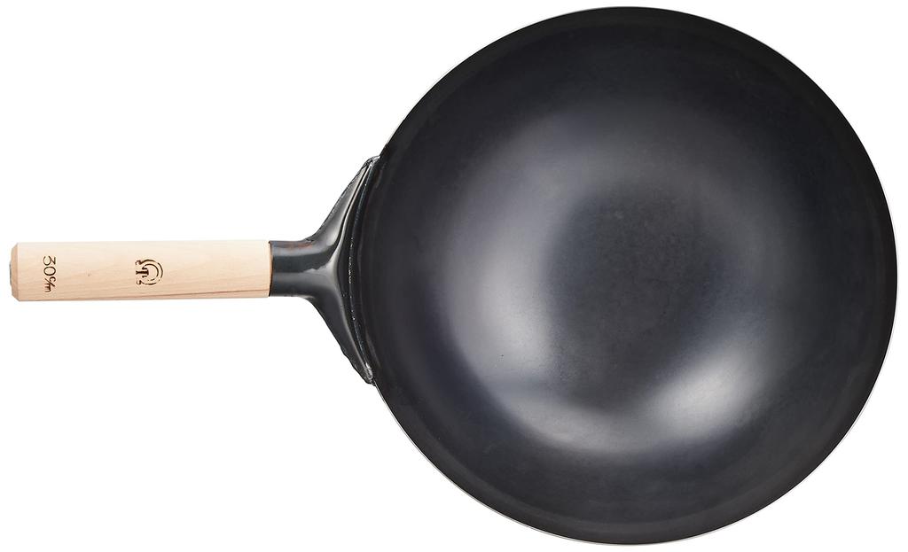 Endo Shoji Commercial Pressed Peking Iron Wooden Made in Japan Wok, 36cm, Body, Handle, (APK12036)