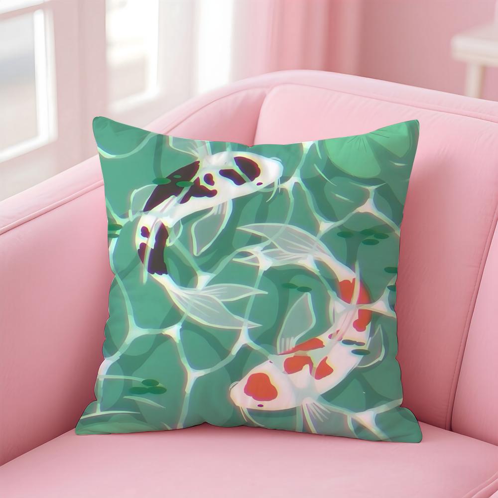 Natural Fun Koi Fish lotus Cushion Cover Pillow Case Soft Skin Friendly Fabric Concealed Zipper