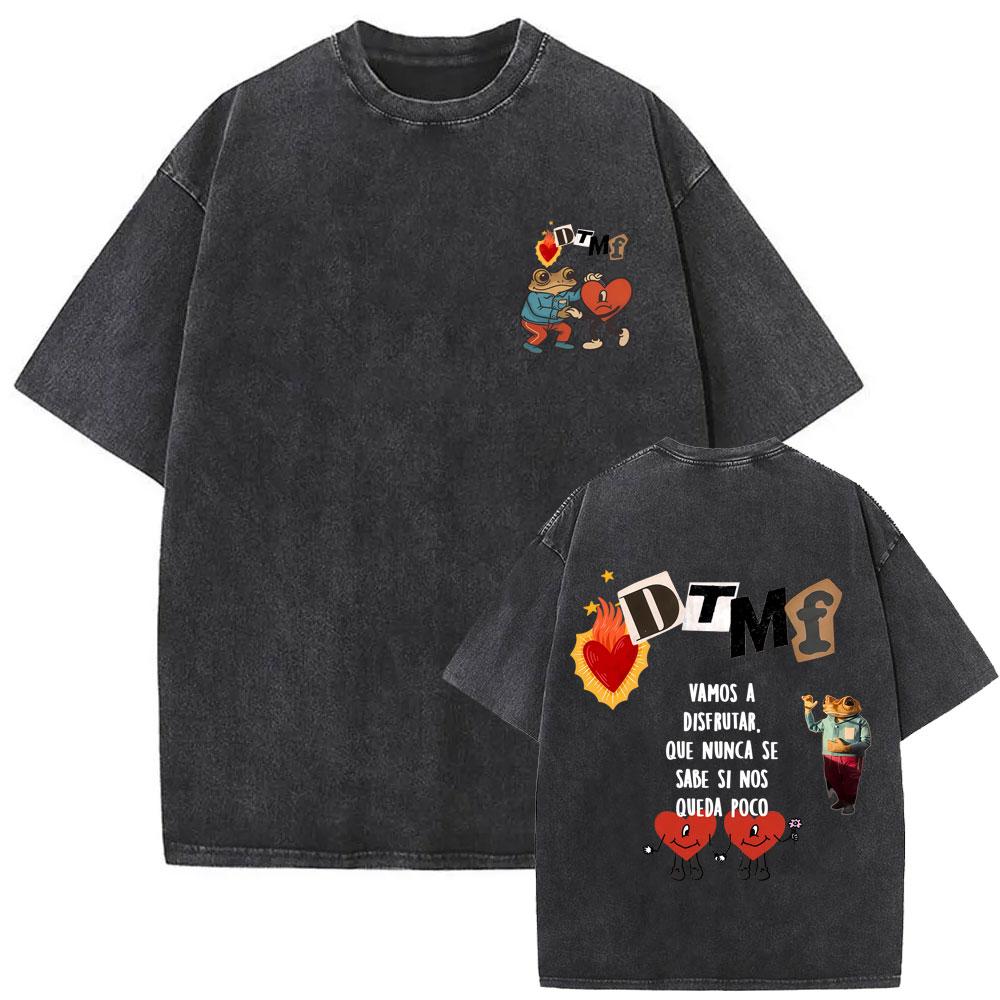 Vintage Acid Washed Rapper Bad Bunny Tshirt Debi Tirar Mas Fotos DTMF Tshirts Men Women Hip Hop Retro Short Sleeves T Shirts