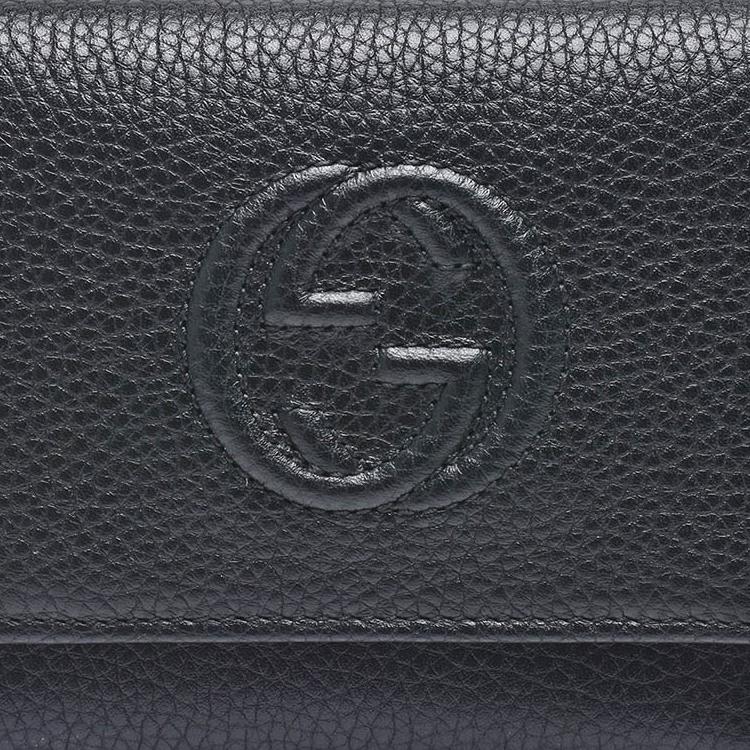Gucci Classic Logo Litchi Grain Leather Wallet Women wallet Black 598207-A7M0G-1000