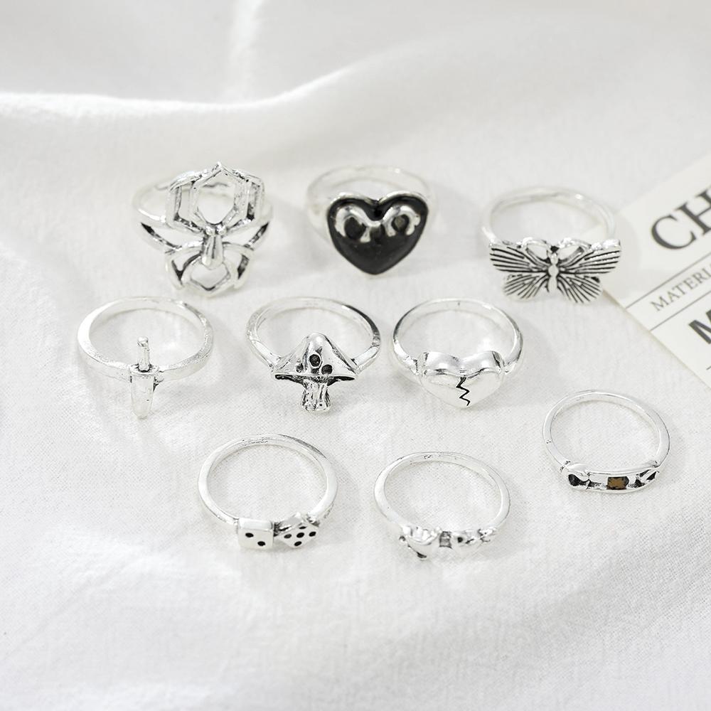 Набор колец с подвеской в ​​виде паука-бабочки из 9 предметов ручной работы с ювелирными изделиями, мечом и холодным шармом