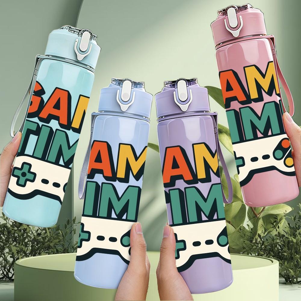 1PC Game Time Retro Game Controller Print 750ml Color Plastic Sports Water Bottle Leakproof Flip Straw Lid Suitable for Sports Office Home Use