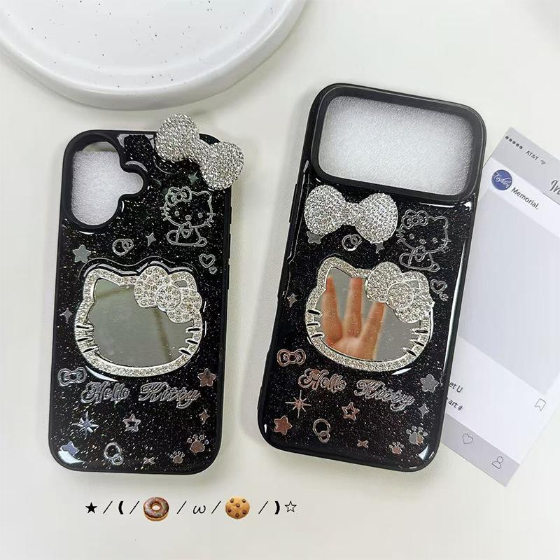 Применимый iPhone16Promax Зеркальный Китти Кошка Бант Звезда Блестки Чехол для Мобильного Телефона Apple 17 Женская Мода