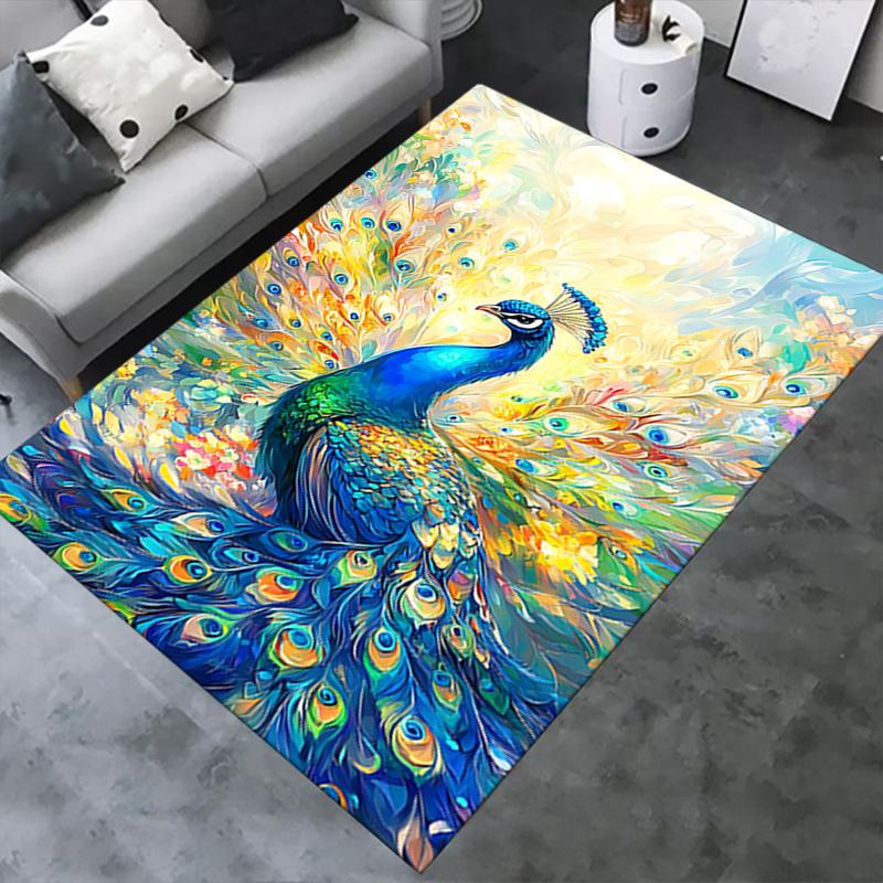 Colorful Peacock Chair Mat - Office Carpet, Oversized Rug for Home Decor, Sofa Mat, Desk Pad Gift, Suitable for Bedroom, Living Room, Variou