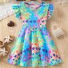 Dress For Kids 1-8 Years Old Girls Birthday Fashion Ruffled Sleeve Colorful Heart Print Cute Princess Dresses