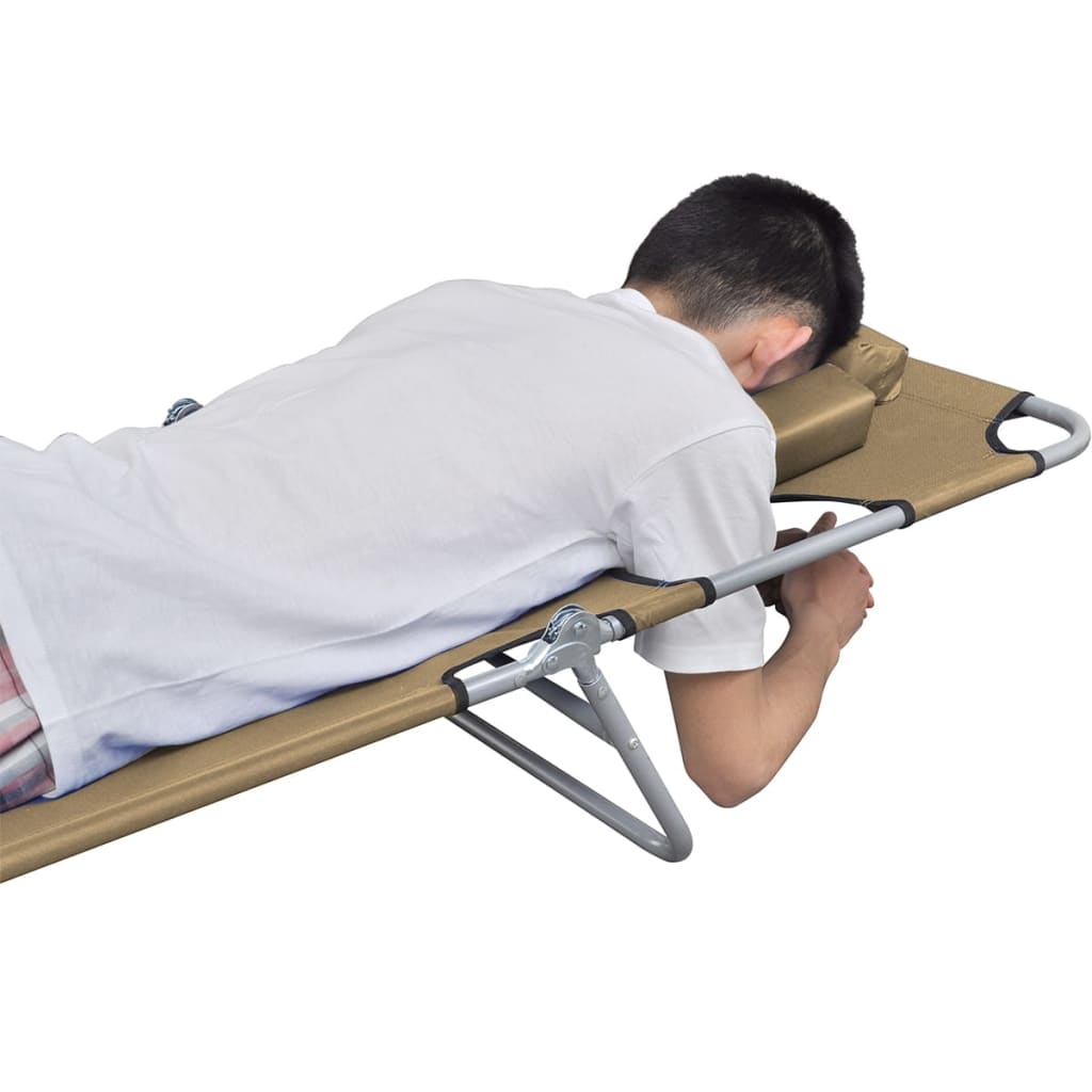 Foldable Sun Lounger with Head Pillow and Adjustable Backrest Taupe