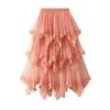 Qooth Women 10 Color Asymmetrical Tulle Ball Gown Skirt Elegant High Waist Fairy Mesh A-line Skirt For Spring Summer QT2126
