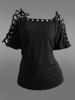 Rosegal Gothic Lace Up Braided Sleeve Solid Grommet T-shirt
