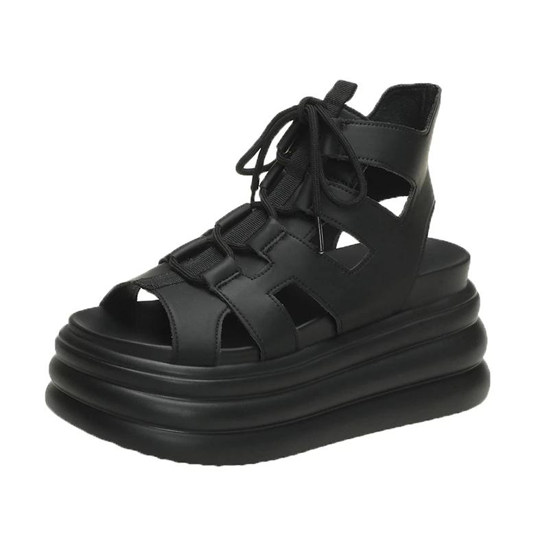 Модные гладиаторские туфли на толстой подошве 8,5 см, женские новые летние массивные кроссовки, сандалии на высокой платформе, туфли на танкетке с открытыми каблуками, пляжные сандалии