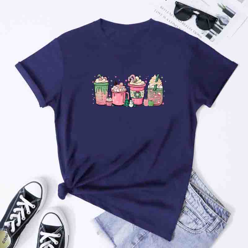 Y2k Pink Christmas Coffee Graphic Tee Funny Coffee Lover Xmas Gift Top Cute Unisex Winter Holiday Festive Drink TShirt