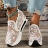 Floral Embroidered Wedge Heel Sneakers Women Summer Mesh Breathable Platform Sports Shoe Woman Thick Sole Slip On Casual Sandals