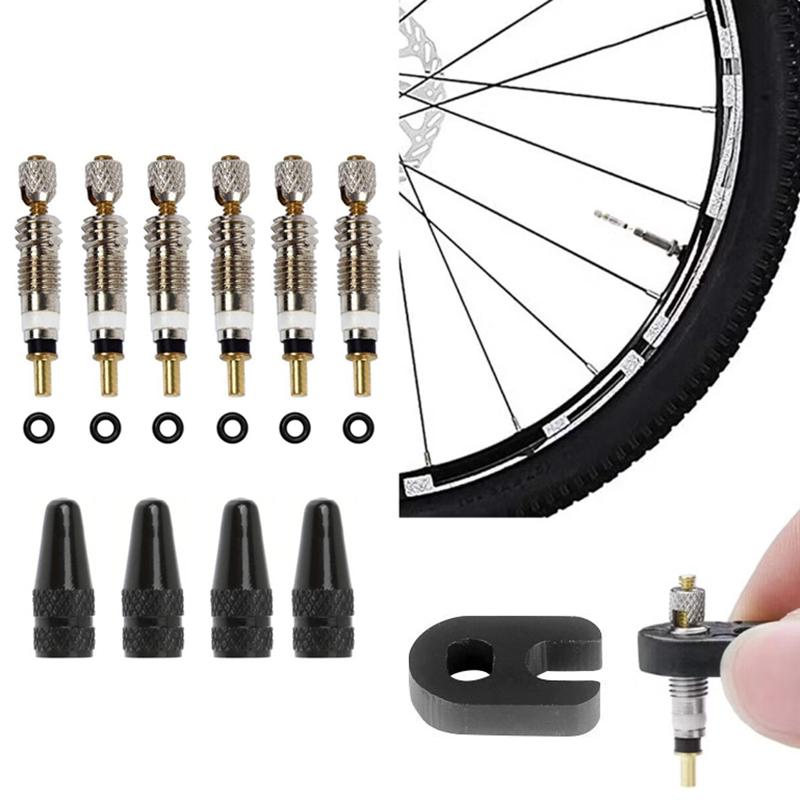 Bicycle Presta Valve Core Brass FV Nozzle Replacement MTB Road Bike Tubeless Core Remover Tool Alloy Tire Valve Caps Optional Valve Stems 1