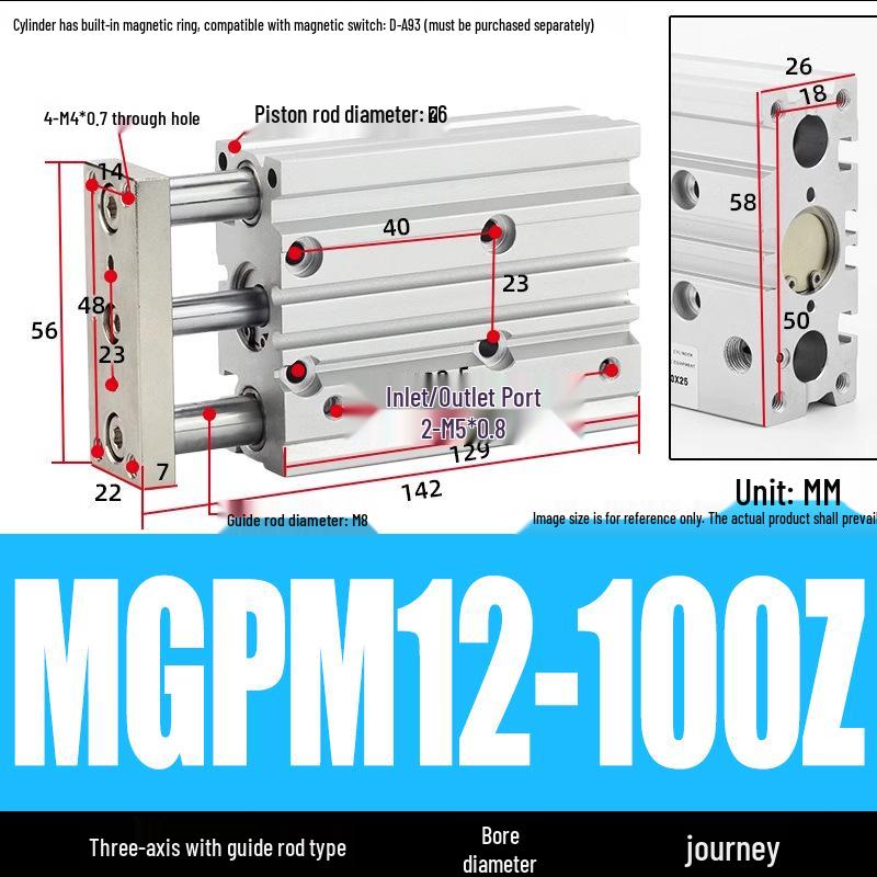 Compact Three-Axis Pneumatic Guided Rod Cylinder 12/16/20/25/32-10/20/40/50/75z