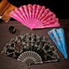 Bronzing Golden Glitter Folding Fan Elegant Plastic Floral Pattern Handheld Fan for Lady Dance Decor