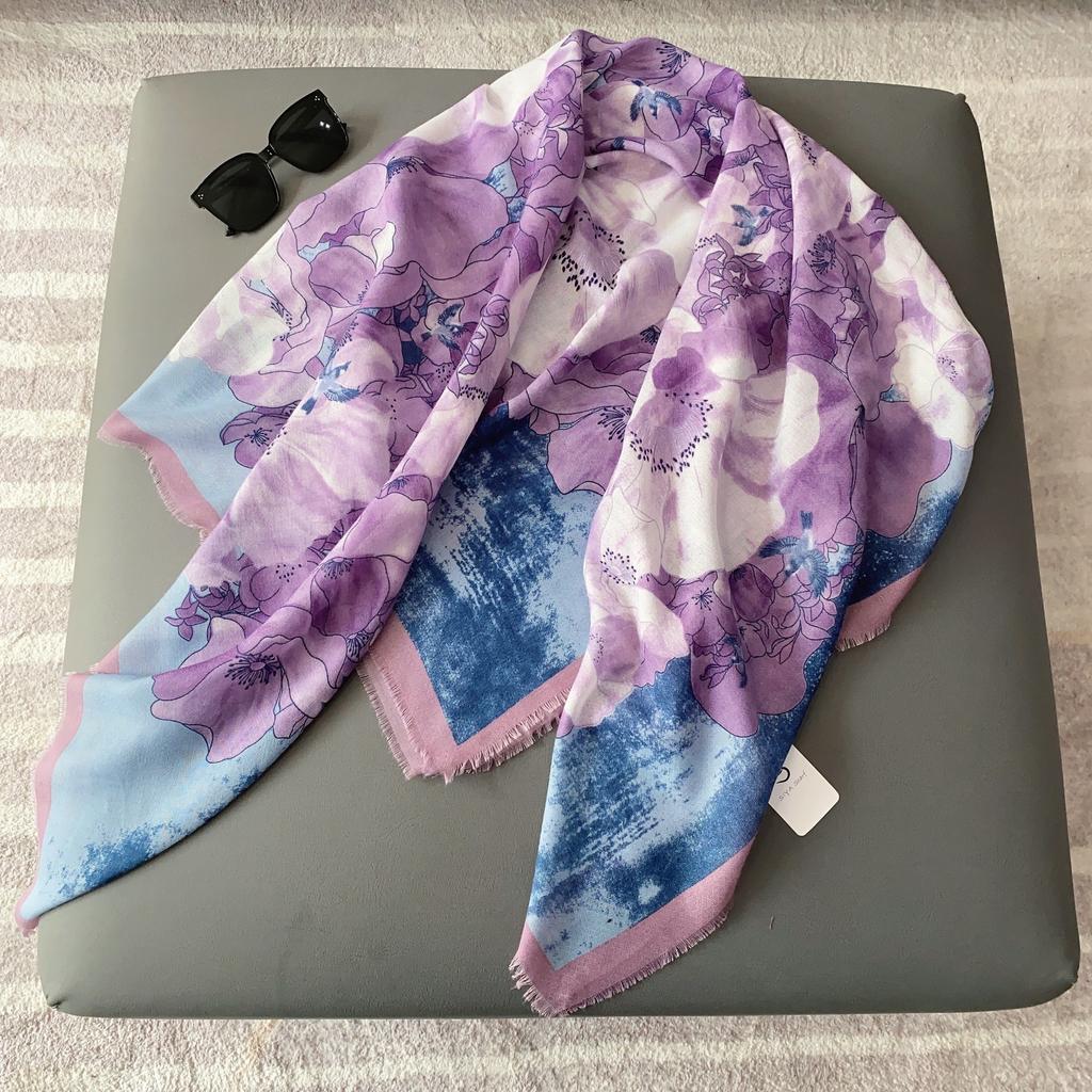 New 130 Beard Removal Large Square Scarf Femininity Purple Flower Shawl Versatile Fashion Scarf Mother's Day Gift