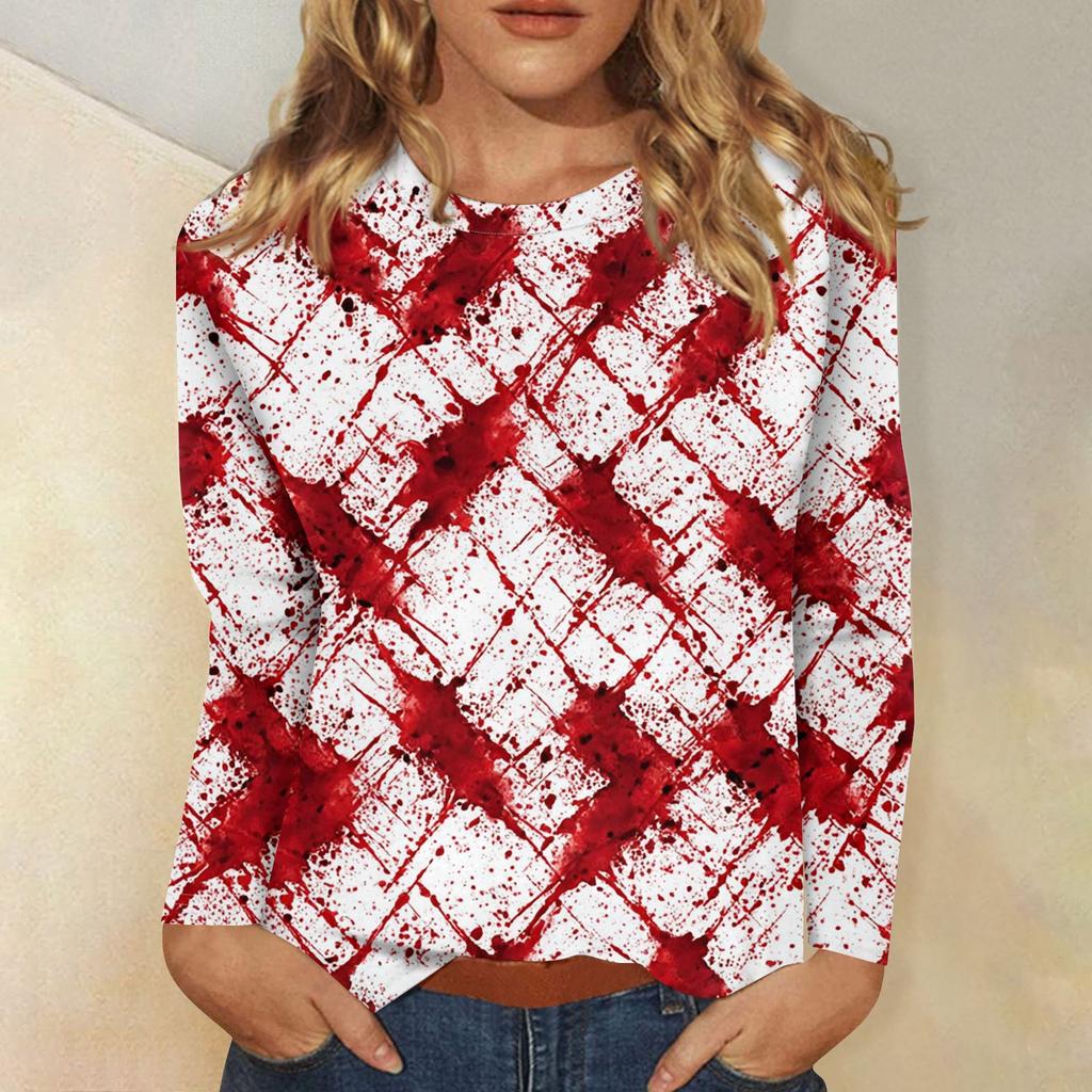 Женская мода, повседневный пуловер с длинными рукавами и круглым вырезом с принтом на Хэллоуин