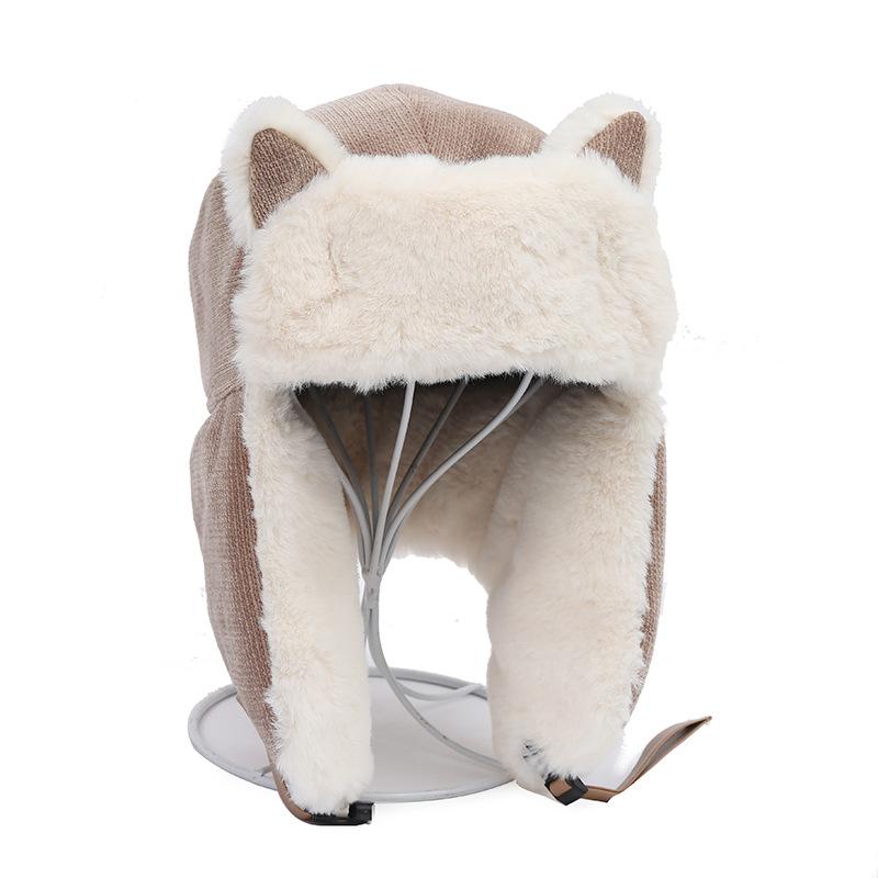 Female Winter Cat's Ears (Steamed Cat-ear Shaped Bread) Lei Feng Hat Plush Thickened Warm Hat Windproof Outdoor Riding Ear Cap