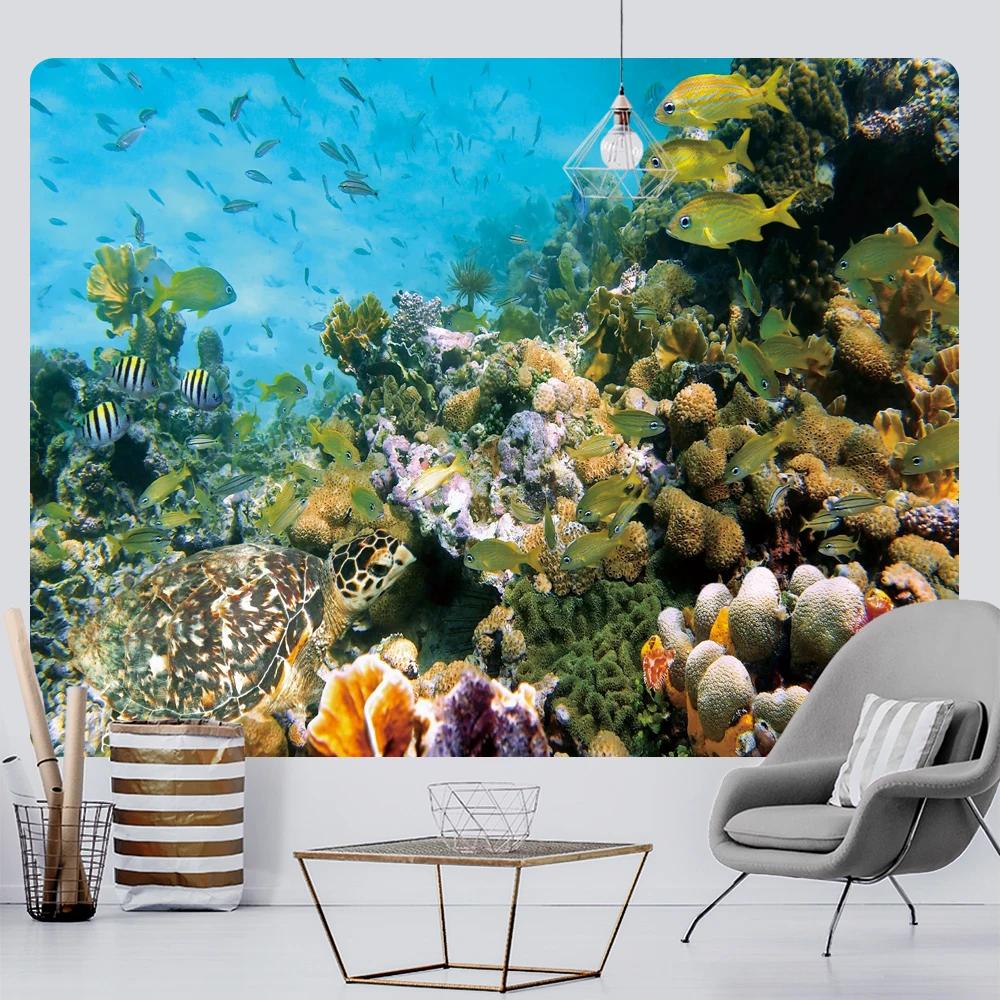 Underwater World Home Decoration Tapestry Scene Bedroom Wall Yoga Mat Background Cloth
