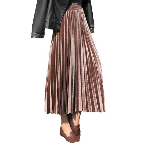 Women Midi Skirt Elastic High Waist Solid Color Loose Fit Long Skirt