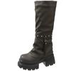 Fashion Women Chunky Platform Knee-High Boots Punk Leather Long Boot Woman 9CM Heels New Autumn Winter Warm Fur Shoes Motorcycle Booties