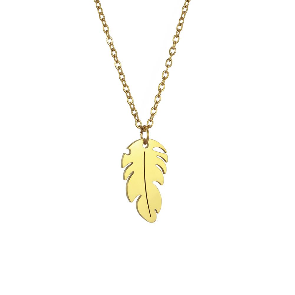 Feather Shaped Charm Necklace for Women Stainless Steel Gold Chain Necklaces Jewelry