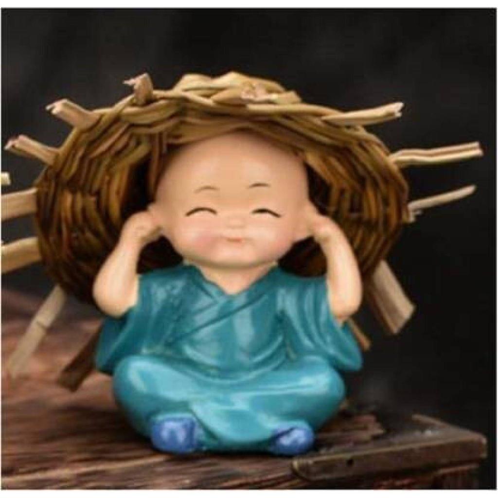 Set of 4 Baby Monk Hat Buddha Figurines - for Car Dashboard Home Decor Office Decor Gifting for Pregnant Women Diwali Decor Vaastu Decor Fengshui