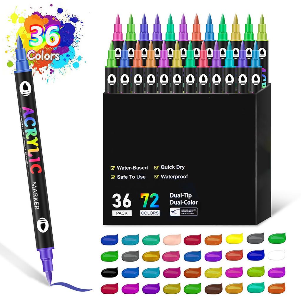 Acrylic Paint Markers 6ML Double-Headed Two-Color Acrylic Marker Pen Children's Painting Stationery Set 72 Colors Pen Marker Pen