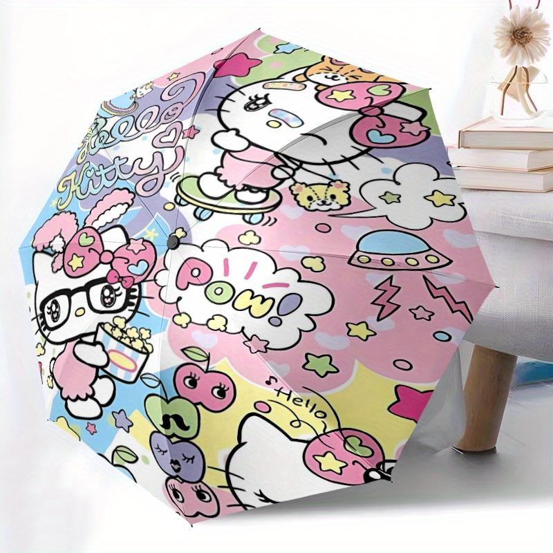 Colorful Hello Kitty Automatic Opening and Closing Umbrella, Lightweight 3-Fold, With Cute Cartoon Characters, Suitable for Home, Outdoor and Daily Us