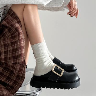 Черные универсальные тапочки с толстой подошвой и увеличенным носком для женщин, летняя одежда 2025 года, новая нескользящая юбка Мэри Джейн, полутуфля