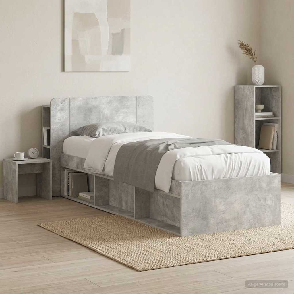 Headboard Cabinet with Storage Concrete Grey Wood Based Material