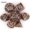 7 Pcs Copper Tower Metal Dice Hollow Metal Polyhedral Dice Set Suitable for Role-Playing RPG Board Game Card Game